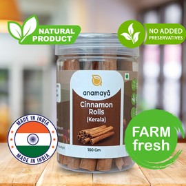 Anamaya Cinnamon Sticks for Cooking | Cinnamon Rolls | Aromatic & Flavourful | 11 to 12 CM length | cinnamon bark | Grown and harvested in Kerala, India (100 Gms)