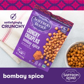 Saffron Road Roasted Bombay Spice Crunchy Chickpeas | High-Protein, Vegan, Gluten-Free, Non-GMO, Halal & Kosher Certified Snack | 5.4 oz Resealable Pouch | Pack of 6