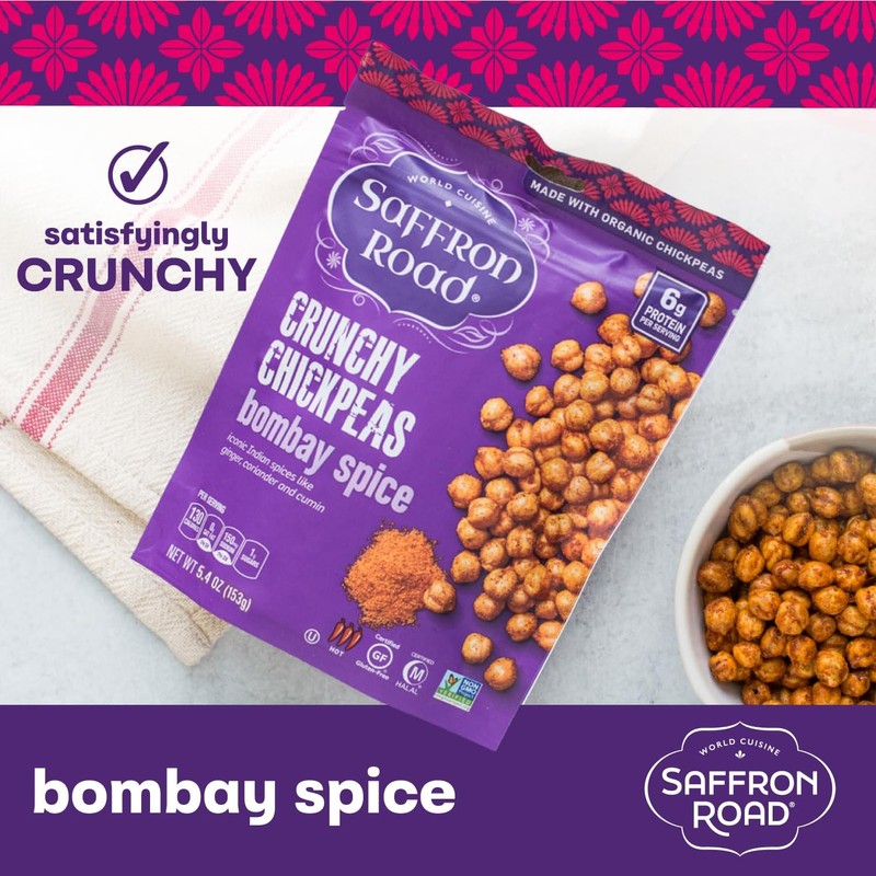 Saffron Road Roasted Bombay Spice Crunchy Chickpeas | High-Protein, Vegan,