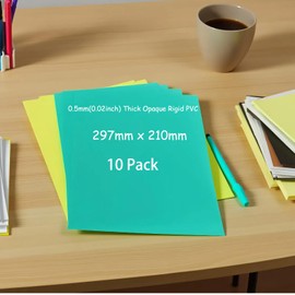 10 Pcs A4 Opaque Rigid Plastic Sheets - 0.5mm Thick Textured Green PVC, 297x210mm for Craft, Laser Cutting, Office Signage