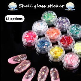 SILPECWEE 12 Boxes Aurora Nail Foil Candy Nail Stickers Glass Paper Nail Art Stickers Iridescent Cellophane Nail Designs Stickers Holographic Nail Film 3D Nail Decoration for Acrylic Nails