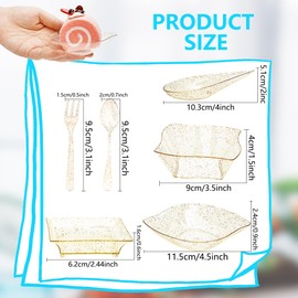 Norcoin 280 Pcs Mini Appetizer Plates with Spoons Forks Set Plastic Square Serving Bowls Dishes Plate Containers for Dessert Candy Salad Appetizer Party Catering Buffet, Gold Glitter, 4 Styles