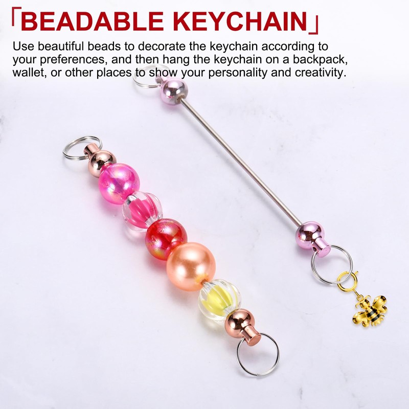 PATIKIL 20 Pcs Beadable Keychain Bars, Metal Beaded Keychain Blanks