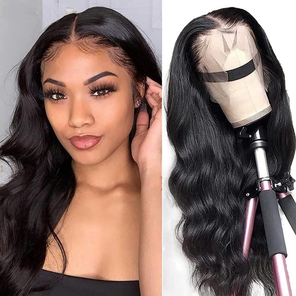 ANNELBEL 13x6 Wear and Go Glueless Body Wave Lace Front Wigs Human Hair HD Transparent Lace Frontal Wigs Pre Plucked with Baby Hair 180% Density Human Hair Wigs for Black Women 18 Inch Natural Color