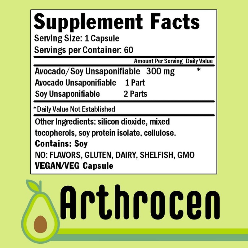 Arthrocen EVO Vegan Joint Health Supplement, 300Mg Avocado Soy Unsaponifiable,
