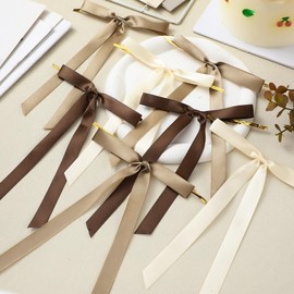 Giegxin 24 Pcs Neutral Satin Ribbon Bows with Twist Tie, 5 x 7 Inch Large Ribbon Bows for Gift Wrapping Christmas Tree Wreath Garland Banner DIY Craft, Boho Rustic Xmas Baby Shower Wedding Decor