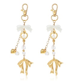 Lusofie 2Pcs Gold Bow Keychains - Premium Metal Bag Charms with Lobster Clasp, Y2K Coquette Purse Chains for Women & Teens | Cute Kawaii Accessories for Keys, Handbags, Wallets