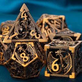 ARUOHHA Hollow DND Metal Dice Set Antique Gold Dungeons and Dragons Dice D and D Dice Role Playing Games D+D Polyhedral Dice 7PCS RPG D&D Dice with Gift Box D20 D12 D10 D8 D6 D4