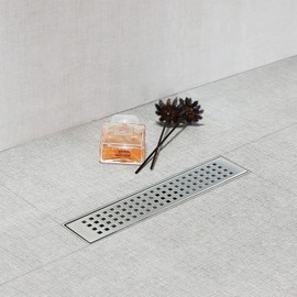 SaniteModar Linear Shower Drain 12 inch with Removable Square Hole Panel by Using Brushed 304 Stainless Steel Process, Linear Drain Equipped with Adjustable Feet and Hair Strainer