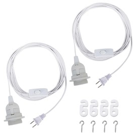 AdiyZ Pendant Light Cord - 15 Feet Hanging Light Bulb with Plug in Cord - 2 Pack Lamp Cord E26 Light Socket with Wire White Extension Chandelier Lantern Cable with On/Off Switch (No Bulb Included)
