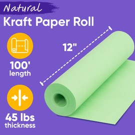 Paclord USA Made 12" x 1200" Light Green Kraft Paper Roll, 45 lbs Thickness, Kraft Paper for School, American Quality Colored Kraft Paper Roll, Bulletin Board Paper - Non-Toxic, Odorless, Safe