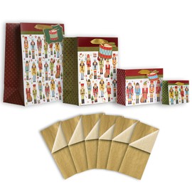 Jillson Roberts 4-Count Gift Bag & Tissue Paper, Traditional Nutcracker