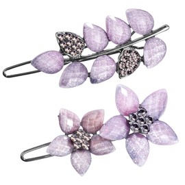HINZIC 2Pcs 2inch Vintage Rhinestone Hair Clips Pink Sparkly Crystal Clips Flower Small Hair Barrettes Decorative Wedding Prom Engagement Valentines Hair Accessories for Women Girls Bride Thin Hair