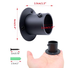 Shonmogar Closet Rod Bracket 6 Pack Heavy Duty Closet Rod Holders with Screws, Stainless Steel Closet Rod End Support Bracket for Wardrobe Curtain Shower Black Closet Pole Holder for 1-1/4 Inch Rod