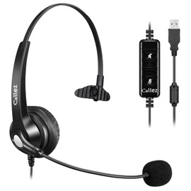 Callez USB Headset with Noise Cancelling Mic & Mute Controls, Mono Computer Headphones for Laptop PC Skype Zoom Webinar Business Call Center Home Office, Clear Chat, Super Lightweight (C500U3)