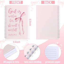 Chiisong 6 Sets Coquette Spiral Notebooks Pink Bow Christian Notebooks Bible Verse Notebook Journal with Pink Ribbon Bookmarks and Retractable Ink Pens Christian Gifts for Women, 5.5"x 8.3"