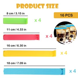 16 PCS Food Clips, Food Storage Bag Clips Sealing Bag Clips in 4 Sizes & 4 Colours, Reusable Kitchen Clips for Food Storage for Sandwiches and Snack Bags(Blue/Red/Yellow/Green)