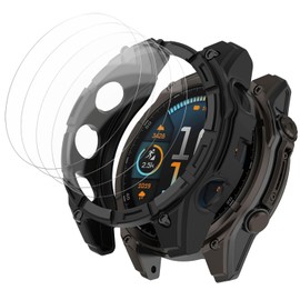 [1+4 Pack] Case with Tempered Glass Screen Protector Compatible with Garmin Fenix 8 AMOLED 51MM (Not for Fenix 8 51mm Solar), Bumper Full Coverage Protective Soft Cases Face Cover for Fenix 8 AMOLED 51MM