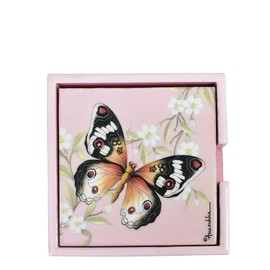 Anuschka Mango Printed Wood Coasters - Home Goods Collection - 4 Wooden Coasters and Storage Holder - Butterfly Melody
