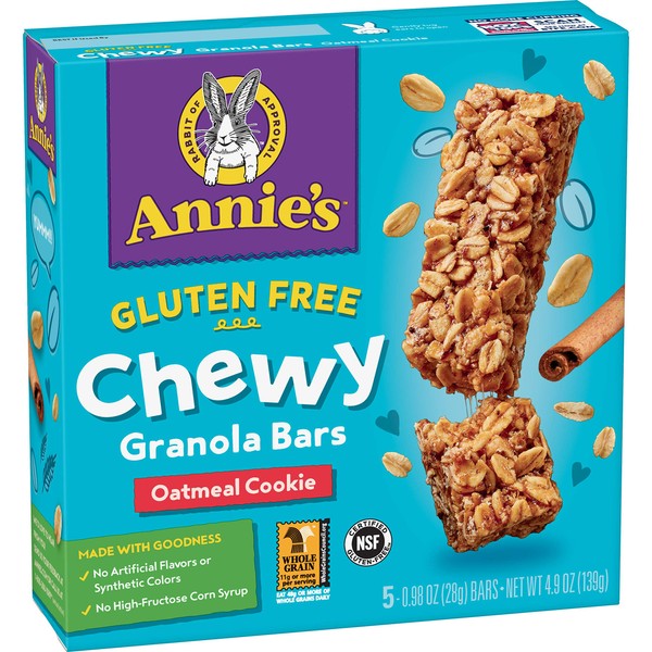 Annie's Gluten Free Chewy Granola Bars, Oatmeal Cookie, 4.9 oz, 5 ct (Pack of 12)