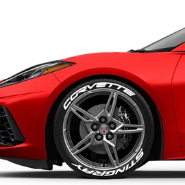 Corvette Stingray Tire Stickers - Permanent Tire Lettering Kit with Glue - Custom Sizing & Colors (Pack of 8)