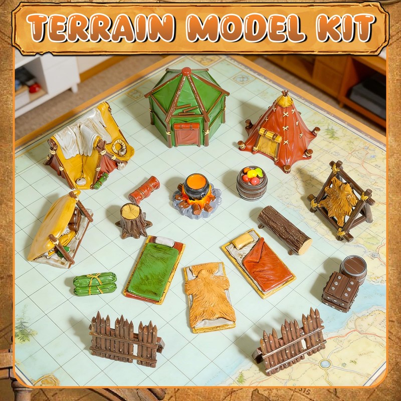 Warmtree 17 Pcs Miniature Terrain Camp Terrain Building Tabletop Wargames