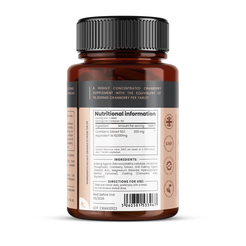 Double Strength Cranberry Extract 10,000mg x 180 Ultra Concentrated Tablets