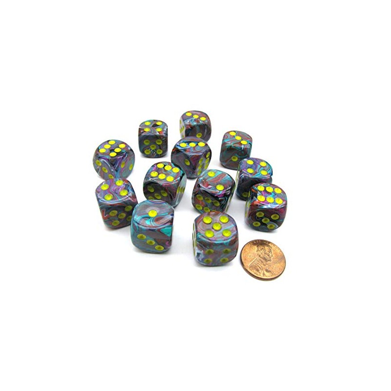 DND Dice Set-Chessex D&D Dice-16mm Festive Mosaic and Yellow Plastic