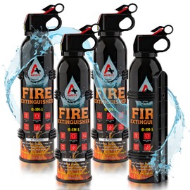 A+ Safety Portable Fire Extinguisher | 6-in-1 Small Fire Extinguisher for Home, Garage, Kitchen, Car | For Electric, Textile and Grease Fires | Non-Toxic, Easy Clean | Wall Mount Incl (4PK)
