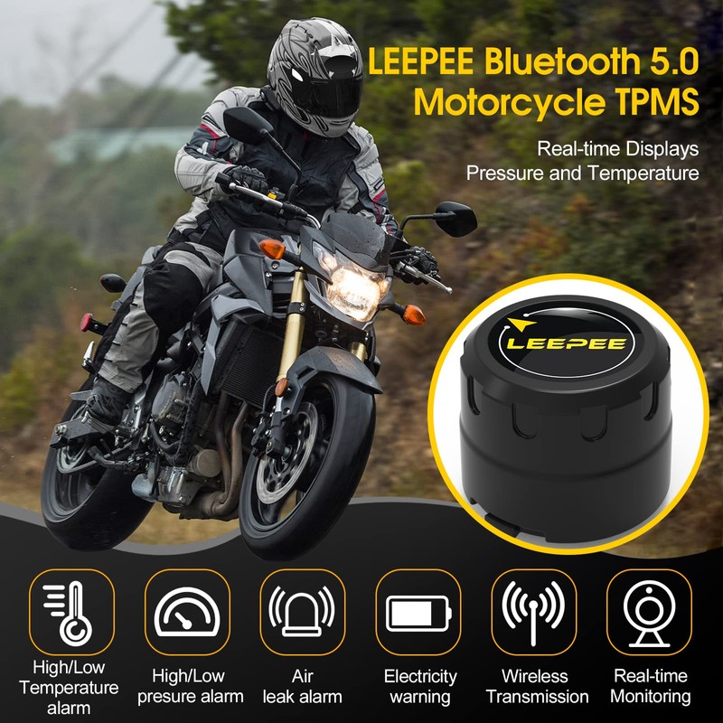 leepee Motorcycle Tire Pressure Monitoring System, Tire Pressure and Temperature