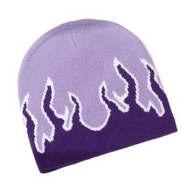 BEAGUDNIA Flame Beanie Fire Knit Ski Hat Punk Skull Cap Flame Skullies (Light Purple)