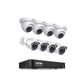 ZOSI 8CH H.265+ 1080p Home Security Camera System Outdoor Indoor, 5MP Lite CCTV 8 Channel DVR and 8pcs 1080p Weatherproof Surveillance Bullet Dome Camera, Remote Access, Motion Detection (No HDD)