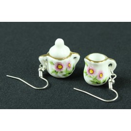 Milk And Sugar Pot Earrings Creamer Bowl Miniblings Flowers Golden Rim