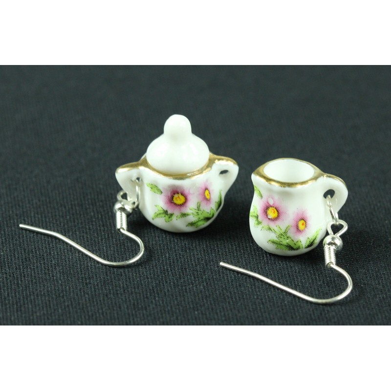 Milk And Sugar Pot Earrings Creamer Bowl Miniblings Flowers Golden