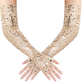 BABEYOND Opera Gloves for Women - Long Fingerless Sequin Sparkling Glitter Gloves Tea Party Stretchy Adult Size Elbow Length