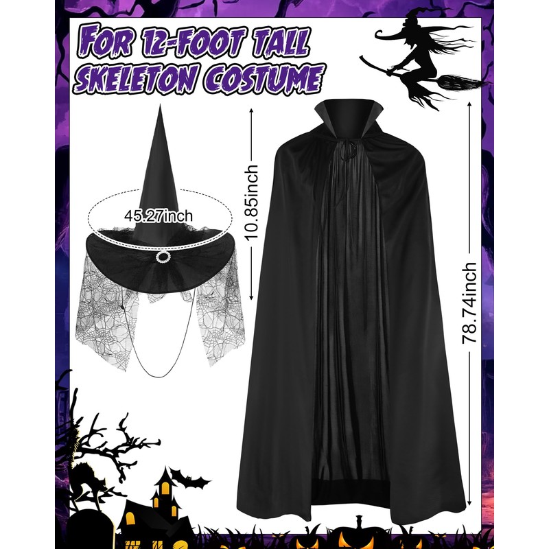 Tarpop Halloween 12 ft Skeleton Outfit Set Giant Skeleton Witch