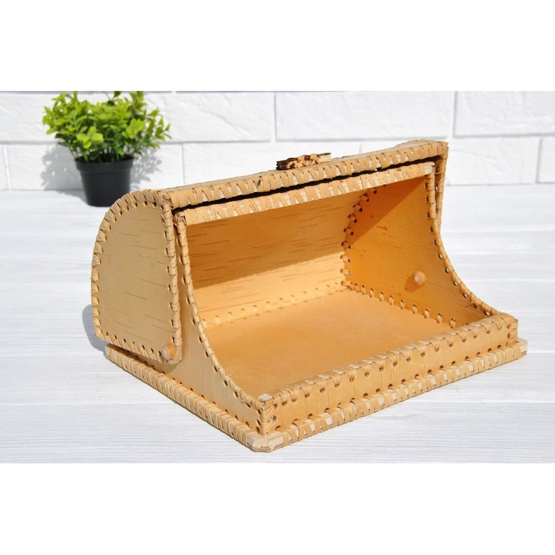 Birds Pattern Birch Bark Bread Box, Large Capacity Bread Storage