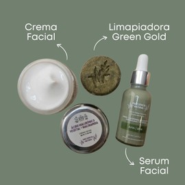 Frecuencia Natural Set de Cuidado Facial con Ácido Hialurónico Vegetal, Niacinamida, Spirulina, AHA/BHA, 30ml - Kit "Green Renewal Ritual" con Ácido Salicílico y AHA's
