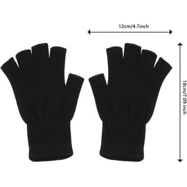 OgLuxe Thermal Fingerless Gloves Heat Holding Unisex | Extra Warm Winter Lined Fleece Insulated Knitted Fingerless Gloves | Super Soft Gloves Ideal for Cold Days Cosy & Comfortable Black