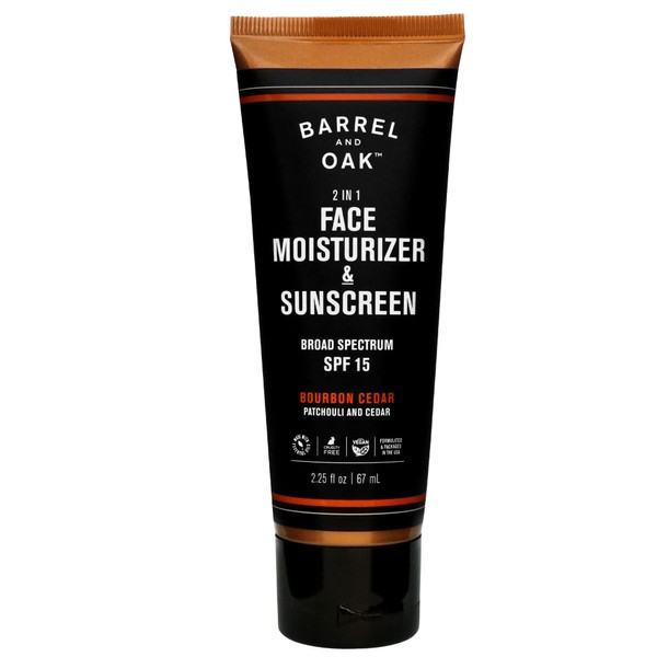 Barrel and Oak - 2-in-1 Face Moisturizer & Sunscreen, Moisturizer with SPF, Mineral Sunscreen, Olive Leaf Extract & Aloe Vera Formula, For All Skin Types, Non-Greasy (Bourbon Cedar, 2.25 oz)
