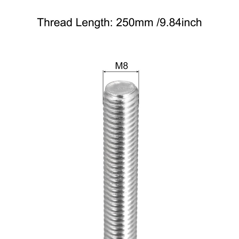 sourcing map Fully Threaded Rod M8 x 250mm 1.25mm Thread