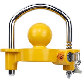 Covienapp Trailer Hitch Lock Universal Tow Ball Adjustable Trailer Ball Lock Fits 50 mm,1-7/8”,2”,2-5/16” Couples,Includes 2 Keys,Yellow