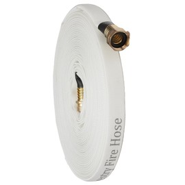 Garden Lay Flat Hose - Forestry Hose - (Garden Hose Couplings) - Service Pressure - 300 PSI (5/8" x 50', White with Band)
