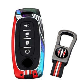 ontto 4-Button Key Fob Protector Fit for Nissan Kicks 2024,Colorful Painted Car Key Cover for Rogue Pathfinder X-Trail Versa Qashqai Ariya Teana Sentra 2023-up,with Keychain,Red