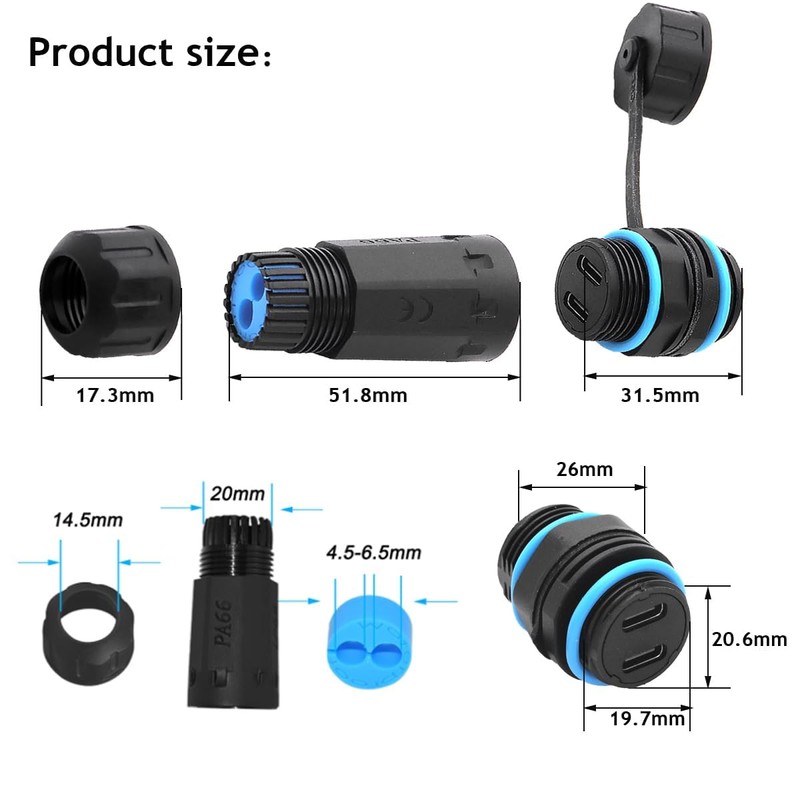 PENGLIN Pack of 2 M20 IP68 Waterproof Double USB Type