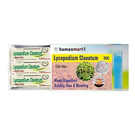 Homeopathy Lycopodium Clavatum 30C Pills for weak Digestion, Acidity, Gas or Flatulence & Bloating. Pack of 3 in Glass vials