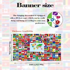 CHEUNGHAO World Flag Banner International Flags Banner Country Flags Banner Backdrop Decoration with Brass Grommets