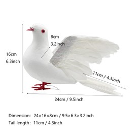 2PCS Large White Flying Doves 9.5-Inch Artificial Simulation Foam Bird Feathered Dove for Christmas Tree Wedding Decoration Party Accessories