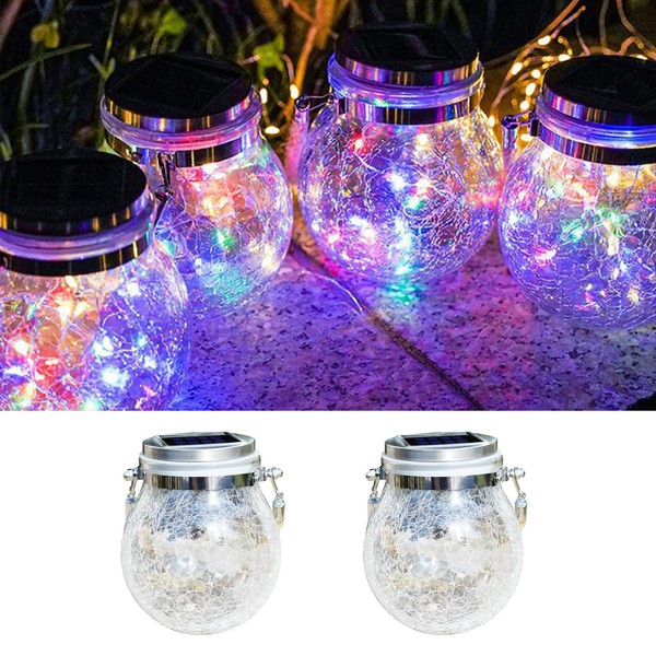 Solar Hanging Lights Outdoor 2 Pack, 20 RGB LED Waterproof