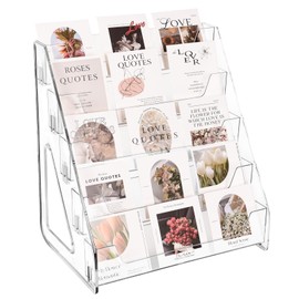 CELSOL Upgraded 5 Tier Acrylic Card Display Stand, Clear Display for Greeting Cards, Sports Cards, Postcards, Stickers & Brochures, Easy Snap-On, Increased Height & Thickness for Better Presentation
